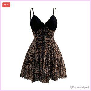 Plus Size Mini Dress Cheetah Print Ruffle A Line Vintage Chic Fall Casual